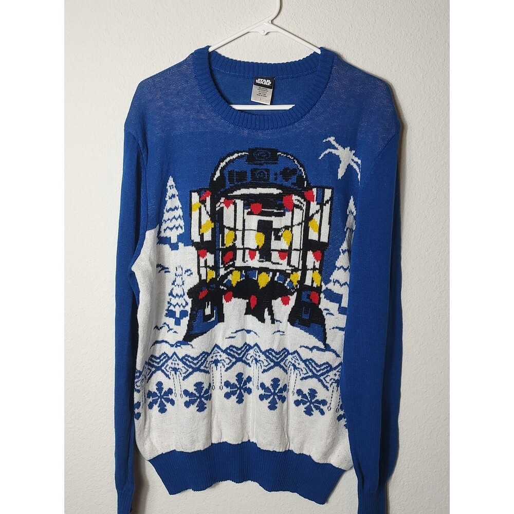 Licensed Star Wars R2-D2 Festive Christmas sweater Blue, Ugly, Men's Large